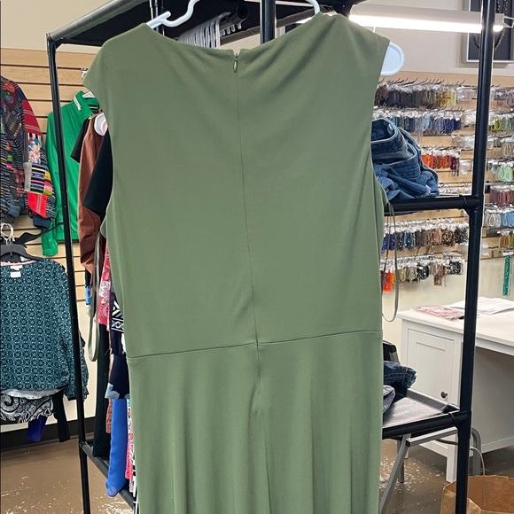 Ralph Lauren Olive Green Twist Front Midi Dress - Picture 5 of 8